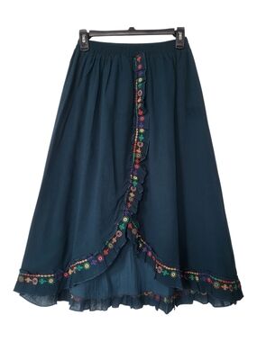 Embroidered Navy A-Line Midi Brand-New Skirt